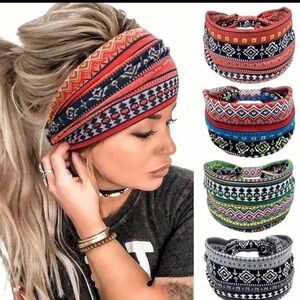 NWOT 4 Piece Set Bohemian Fashion Pattern Headbands Anti Slip Knotting